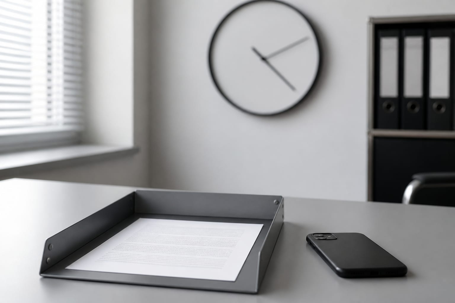 Ein Blatt in der Ablage, die Uhr im Rücken — ein Vorgang, eine Frist